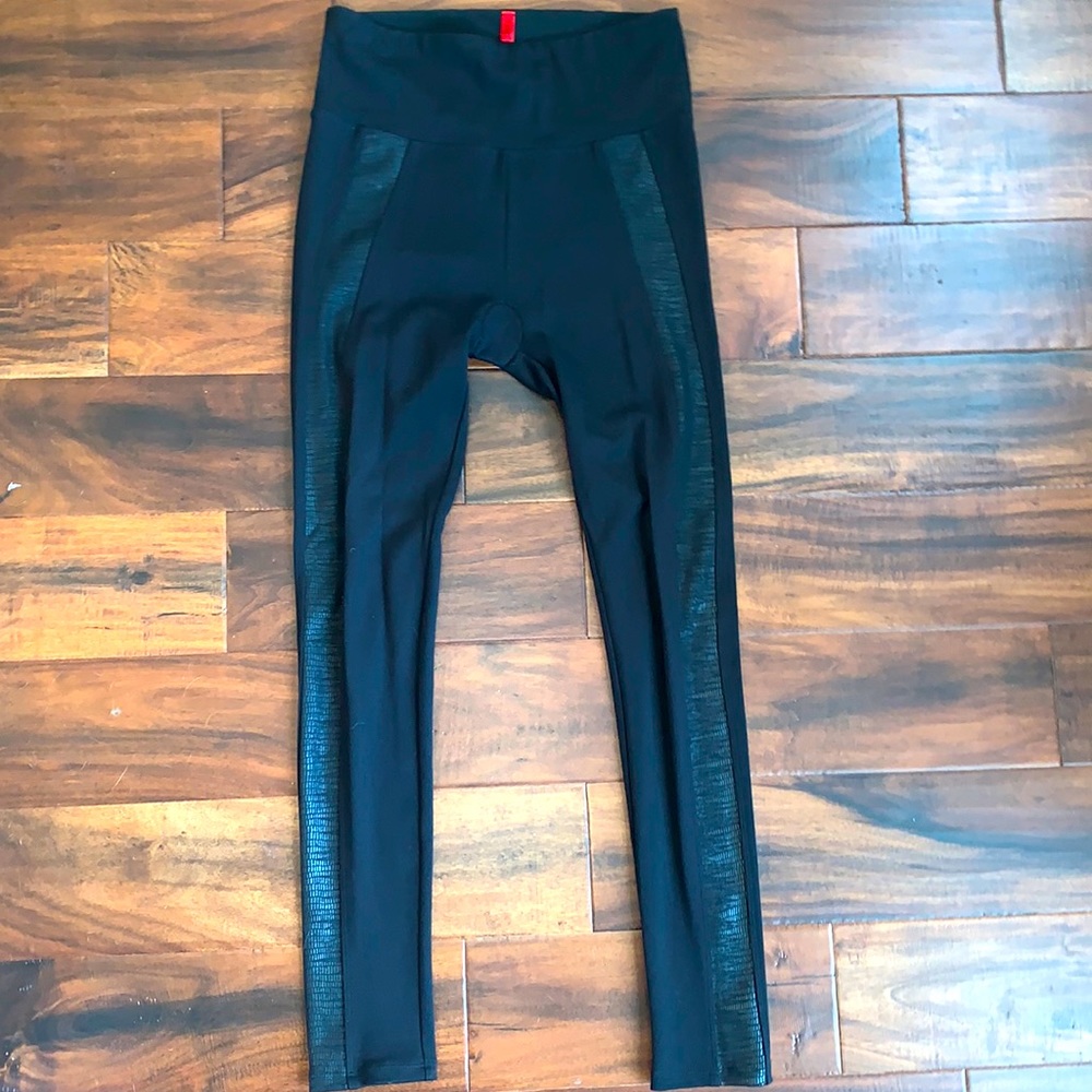 Like-new Spanx Black leggings with faux leather crocodile paneling on sides